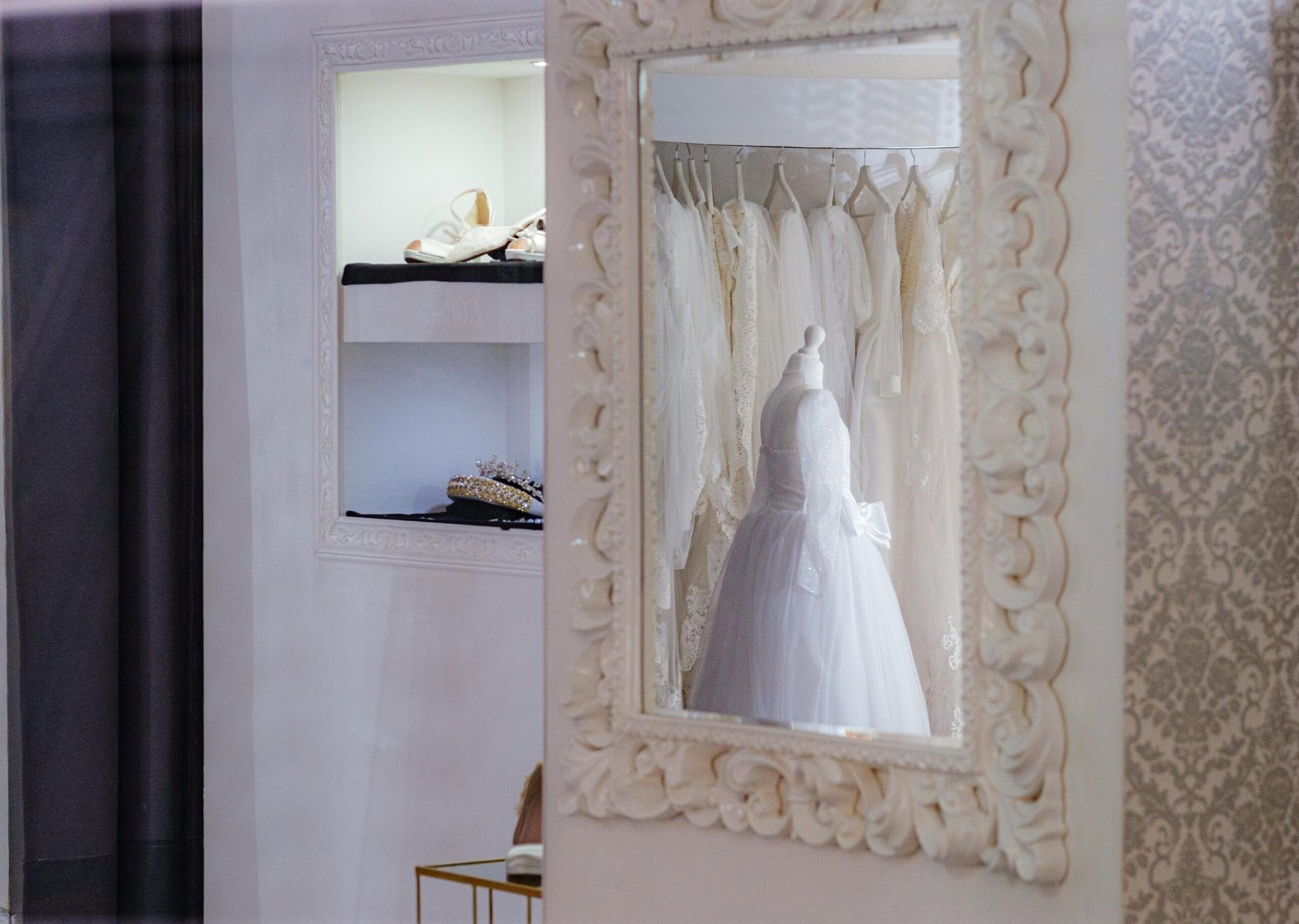 Elegant bridal boutique in Catania showcasing luxurious wedding gowns and accessories.